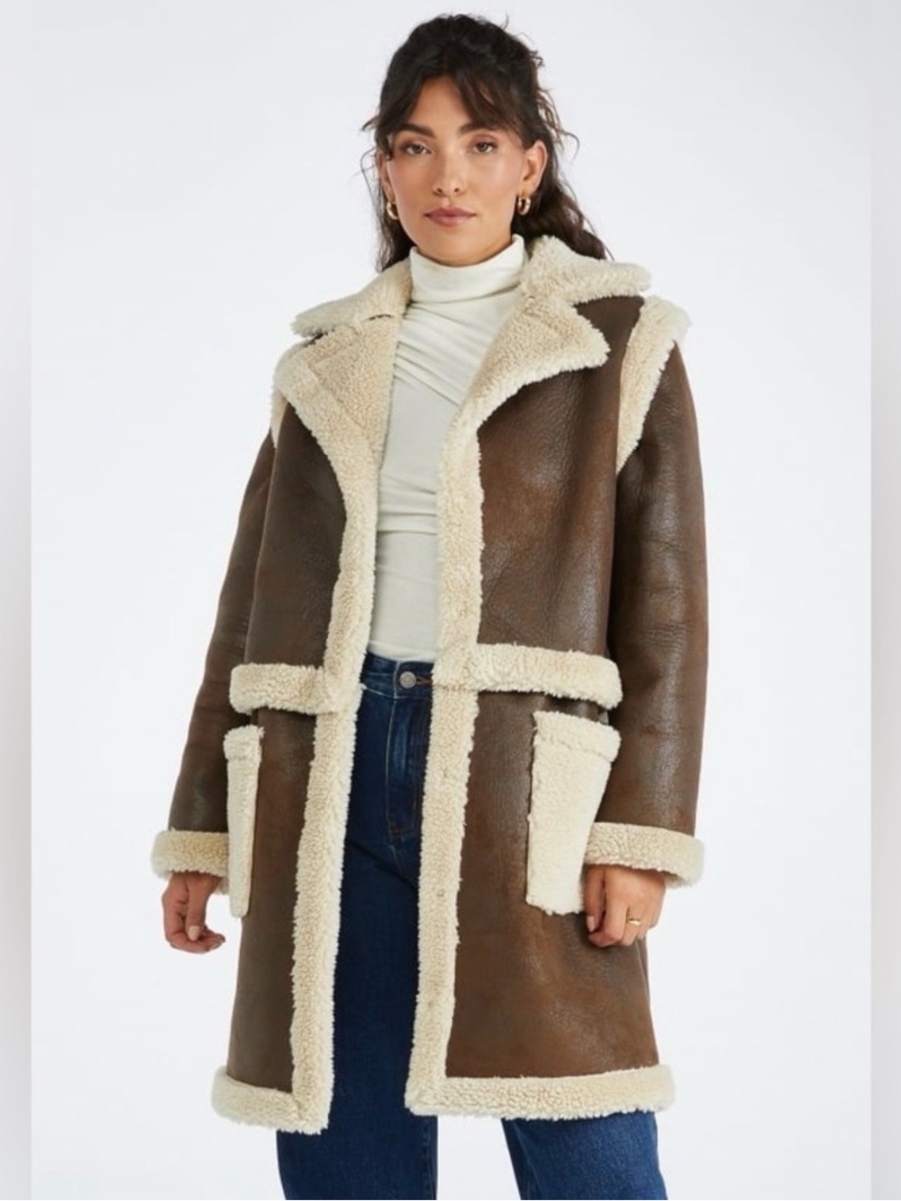 JustFab Brown Faux Shearling Coat 4 in 1
